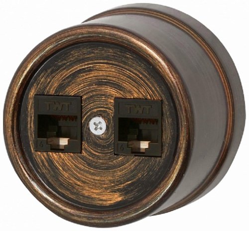 Розетка-ретро компьютерная пластик Bironi Лизетта 2-м. RJ45+RJ45 5е бронза картинка